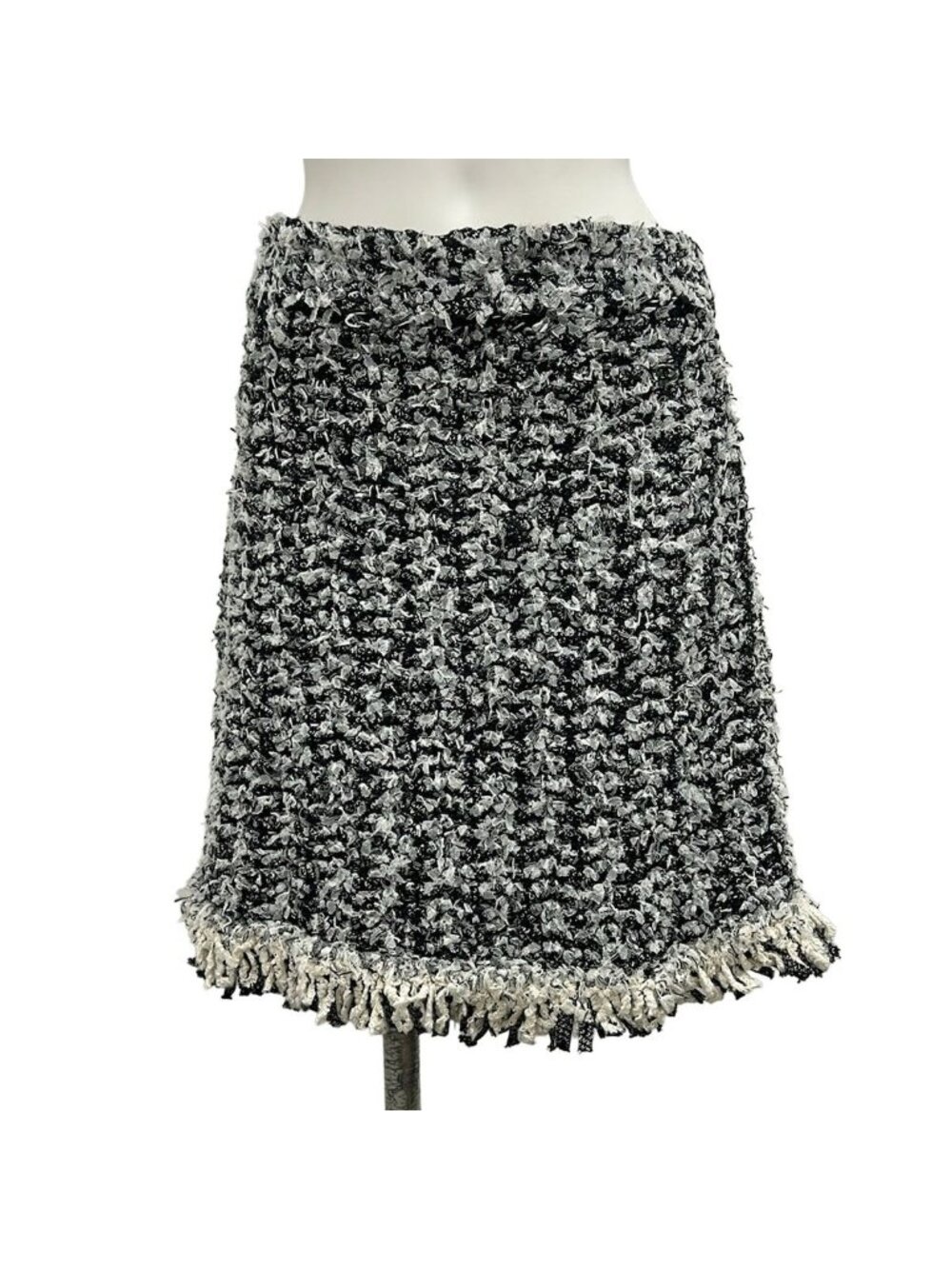 Chanel Mini Skirt Black White Tweed Fringe Cotton